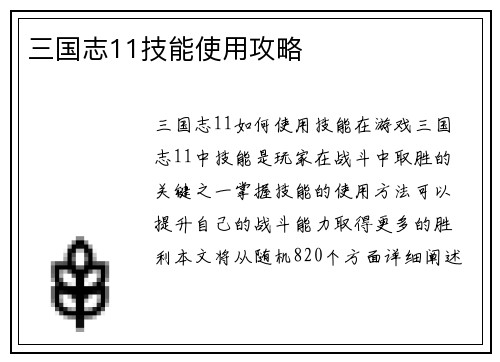 三国志11技能使用攻略